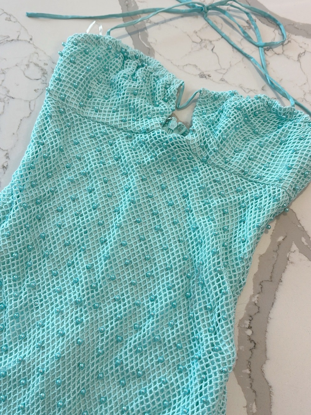 Oh Polly Aqua Beaded Mini Dress - Picture 3 of 5